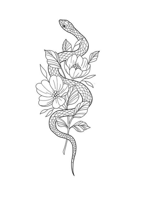 Snake And Flowers Tattoo, Snake And Flowers, Tattoos Illustration, Small Snake Tattoo, Flower Tattoo Back, Studio Website, Poppies Tattoo, Snake Tattoo Design, Vine Tattoos