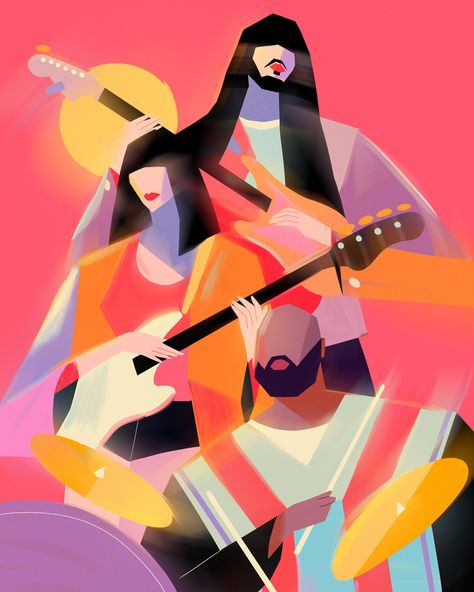 Khruangbin on Behance Khruangbin Poster, Laura Lee Khruangbin, Khruangbin Aesthetic, Band Drawings, Music Passion, Commercial Illustration, Pumpkin Coloring Pages, Native American Artwork, Poster Music