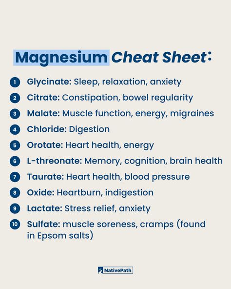 Make sure you're taking the right magnesium ⬇️

Click to learn how to choose the right type of magnesium for your needs PLUS find out the best magnesium dosage to prevent an upset stomach.

#Magnesium #HealthyAging #Healthspan #Longevity #OnThePath Natural Magnesium Sources, Different Magnesium, Health Benefits Of Magnesium, Magnesium Cheat Sheet, Magnesium Oil Recipe, What Magnesium Should I Take, Different Types Of Magnesium, How To Make Magnesium Oil, Magnesium L-threonate Benefits