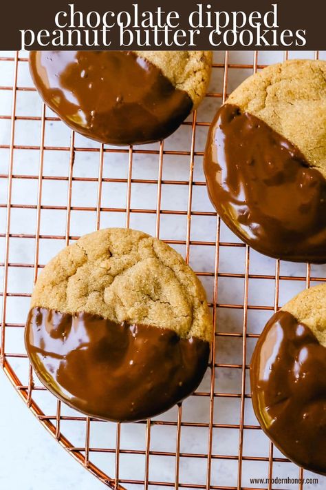 Peanut Butter Honey Cookies, Dipped Peanut Butter Cookies, Creamy Peanut Butter Cookies, Peanut Butter Chip Cookies, Homemade Peanut Butter Cookies, Peanut Butter Dip, Soft Peanut Butter Cookies, Butter Sugar Cookies, Chocolate Dipped Cookies