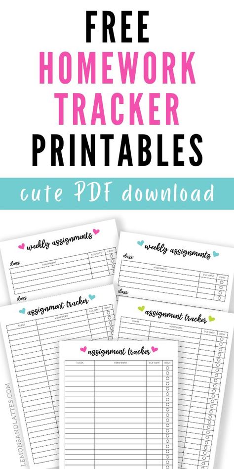 Stay on top of homework assignments with these free printable homework trackers for kids. These are perfect for kids in middle school, high school, and even college students. Use these to stay on top of big projects, essays due, or any other upcoming assignments that you need to keep track of! Homework Management, Homework Planner Printable, Homework Binder, Homeschool Student Planner, College Printables, High School Planner, Student Weekly Planner, Assignment Tracker, Homework Tracker