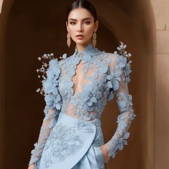 Pastel Color Dress, Lace Princess Wedding Dresses, Haute Couture Style, Haute Couture Dress, Wide Legged Pants, Garden Chic, Prom Girl Dresses, Look Formal, Blue Jumpsuit