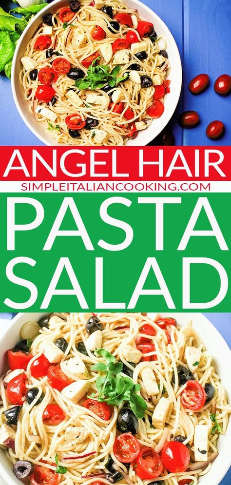 Angle Hair Pasta Salad Recipes, Angel Hair Pasta Salad, Pasta Cold, Cold Chicken Pasta Salad, Cold Pasta Recipes, Angel Hair Pasta Recipes, Italian Lunch, Cold Pasta Salad Recipes, Pasta Varieties