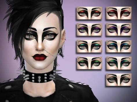 Check out this Goth-Styled eye makeup look created by thaisherrera! Sims 4 Cc Goth, Sims Finds, Trad Goth Makeup, Ts4 Mods, 80s Goth, Cc Folder, Makeup Cc, Gothic Hairstyles, Goth Hair