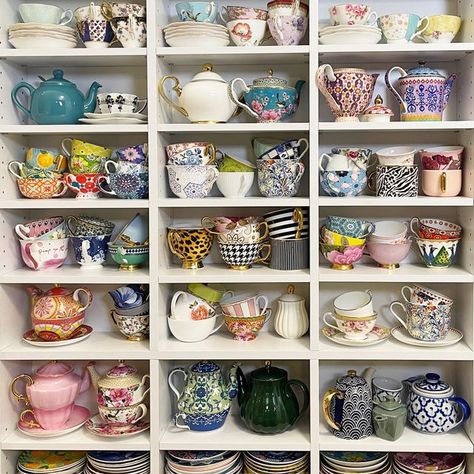 Displaying my teacup collection | Liz and Borromini | Bloglovin’ Tea Cup Display, Liz Steel, Monet Exhibition, Teacup Collection, Wall Unit Decor, Tea Display, Castle Howard, Sketching Tools, Sketching Tips