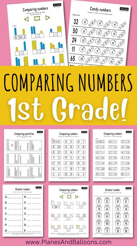 Comparing Numbers First Grade, Homeschool First Grade, Numbers With Pictures, Comparing Numbers Worksheet, Math Template, Worksheets For Grade 1, Compare Numbers, First Grade Math Worksheets, Numbers Worksheets