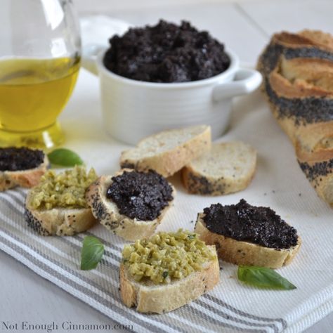 Easy Black Olive Tapenade (with a Green Olive version too!)   www.notenoughcinnamon.com Black Olive Tapenade Recipe, Spring Rolls Recipe Shrimp, Black Olive Tapenade, Olive Tapenade Recipe, Olive Paste, Tapenade Recipe, Fresh Snacks, Olive Tapenade, Cinnamon Recipes