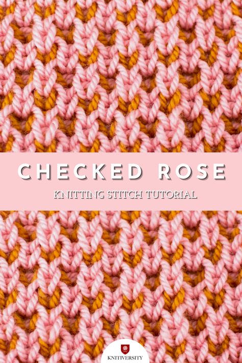 The checked rose stitch is a two colored stitch in the brioche family. It’s a double layered fabric, with one color used for the front of the stitch and a second color for the back. The resulting window panes allow alternate colors to show. The checked rose stitch is also a reversible pattern, with the inverse color coming through on the wrong side. Like all brioche stitches, this pattern has a fluffy, thick fabric, that’s incredibly soft and warm. Brioche Knitting Stitches, Knitting Stitch Patterns In The Round, Rose Knitting Pattern, Knit Stitch Patterns Texture, Brioche Knit, Rose Stitch, Stitch Dictionary, Colorwork Knitting Patterns, Beanie Knitting Patterns Free