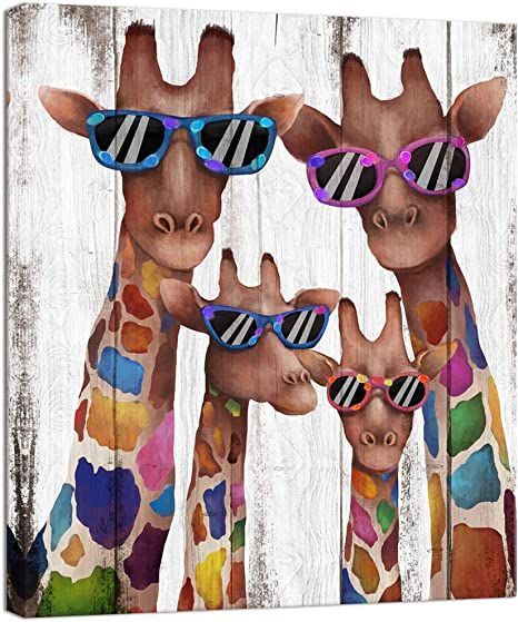 Giraffe Decor, Giraffe Family, Mom Dad Baby, Family Canvas, Baby Painting, Animal Wall Decor, Home Poster, Picture On Wood, Giraffes