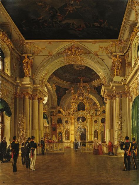 “The Interior of the Great Church of the Winter Palace” 19 Century Aesthetic, Winter Palace St Petersburg, 19th Century Aesthetic, The Winter Palace, Palace Interior, Castle Mansion, Winter Palace, Hermitage Museum, Castles Interior