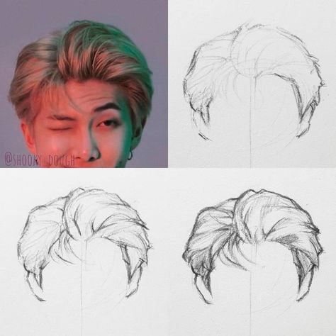 Hair steps! (there is no right or wrong way to draw hair this is just what works best for me) 😊⠀Step 1 - lightly sketch out some guidelines to help determine where your hair will go, you can also sketch in some hair strands and lightly build up the overall shape.⠀Step 2 - define the shape further, search for shapes that the hair creates in your reference and make them stand out.⠀Step 3 - look for the shadows and shade them in on your sketch + more defining and adding hair strands where yo Hair Steps, Lips Sketch, Draw Hair, Hair Sketch, 얼굴 그리기, Right Or Wrong, Step By Step Hairstyles, Lips Drawing, Super Hair