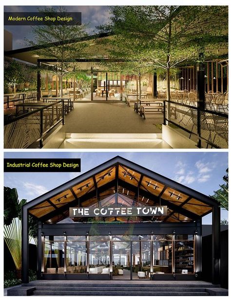 Business Exterior, Coffee Town, Outdoor Restaurant Patio, Rooftop Restaurant Design, Restaurant Exterior Design, Cafe Exterior, Modern Restaurant Design, Industrial Cafe, Outdoor Restaurant Design