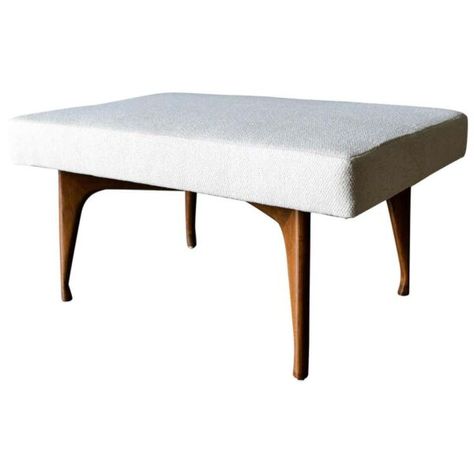 Mid-Century Modern Walnut X Base Upholstered Bench or Footstool Ivory Fabric, Upholstered Bench, Mid Century Modern Furniture, Mid Century Furniture, Reupholster, Vanity Bench, Outdoor Ottoman, Modern Furniture, Mid-century Modern