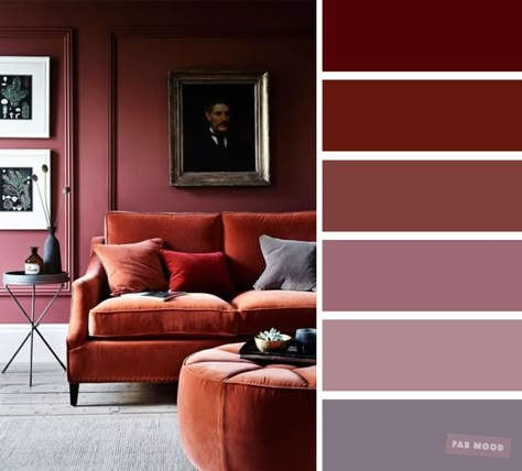 The best living room color schemes - Mauve & Earth tone Brick colors #earthtone #color #colorscheme #mauve #livingroom Color Palette For Home, Earth Tone Living Room, Good Living Room Colors, Living Room Ideas Bohemian, Living Room Wall Color, Room Wall Colors, Best Living Room, Living Room Red, Living Room Color Schemes