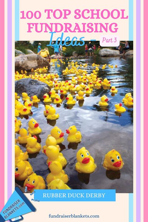 Host a Rubber Duck Derby for a unique fundraising event! Participants sponsor ducks that race down a waterway, adding fun and excitement to your school fundraiser. #RubberDuckDerby #FunFundraising #SchoolFundraiser #CommunityEvent #FamilyFundraising No Fundraiser Fundraiser, In School Fundraising Ideas, Basketball Halftime Fundraisers, Duck Race Fundraiser, Fun Fundraising Ideas Schools, Fundraiser Games Ideas, Duck Derby Fundraiser, Chuck A Duck Fundraiser, November Fundraiser Ideas