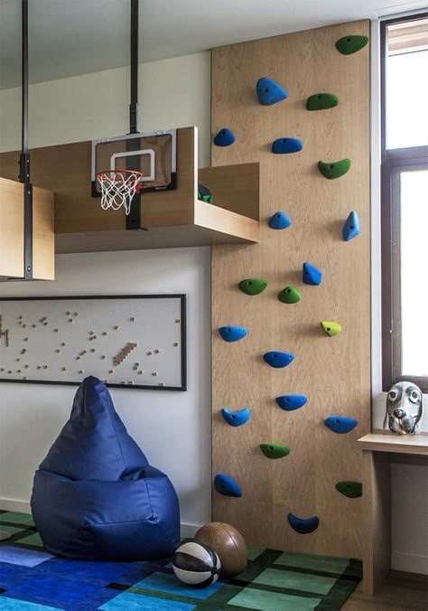 Indoor Playroom, Kids Loft, Cool Kids Rooms, Cool Kids Bedrooms, Kids Loft Beds, Mini Basketball, Boy Bedroom Design, Rock Climbing Wall, Kids Bedroom Design