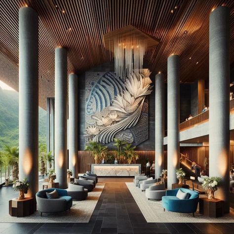 Lobby Resort Design, Hotel Lobby Lounge Design, Hotel Lobby Photography, Mountain Hotel Design, Business Hotel Room, Lobby Lounge Design, Hotel Reception Design, Banquet Reception, Hotel Lobby Reception