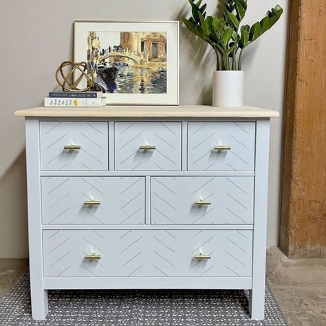 @mudpaint posted to Instagram: Sky is one of our new colors that was just introduced a week or so ago. It is a pale blue. Or, a white with a bluish hue. We can't quite decide. But, however it is categorized, it is quickly becoming one of our favorite light neutrals! . . This dresser by @latewood_designs has been painted in Sky and then stenciled in a cool geometric pattern. The outcome is perfect - we love it! . . Check with your local MudPaint retailer to see if they have Sky in stock. Li Sky Blue Furniture, Blue Furniture Paint, Light Blue Paint Colors, Painted Tables, Blue Painted Furniture, Light Blue Paints, Apartment Stuff, Painted Furniture Colors, Traditional Paint