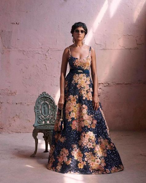 Velvet Gown Indian, Sabyasachi Gown, Sabyasachi Dresses, Reception Outfits, Reception Bridal Dress, Floral Frocks, Gown Party Wear, India Dress, Vintage Florals