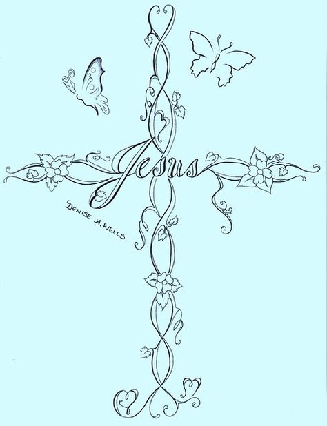 Cross With Vines Tattoo, Cross With Vines, Word Pictures Art, Pretty Cross Tattoo, Cross Art Painting, Cross Tattoo Design, Vines Tattoo, Jesus Art Drawing, Cross Drawing