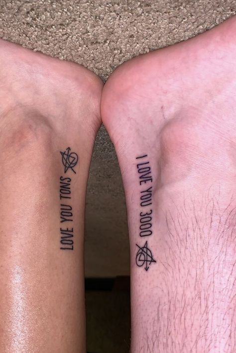 Mother Son Marvel Tattoos, I Love You 3000 Tattoo Ideas, Marvel Couples Tattoos, Matching Marvel Tattoos Couples, Marvel Bff Tattoos, Marvel Best Friend Tattoos, Wedding Couple Tattoos, Matching Tattoos Marvel, Marvel Tattoos Ideas