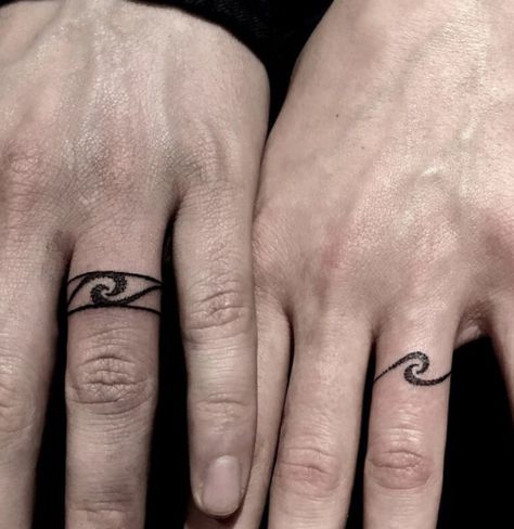 Wave Ring Tattoo, Wedding Ring Tattoo Ideas, Ring Tattoo Ideas, Tattoo Rings, Camo Dresses, Ring Tattoo Designs, Wedding Band Tattoo, Halo Engagement Ring Wedding Band, Ring Tattoo