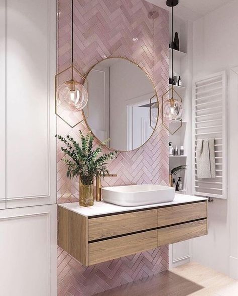 Pink Tile Bathroom Ideas, Pink Tile Bathroom, Building A New House, Pink Bathroom Tiles, Makeover Kamar Mandi, White Bathroom Tiles, Bathroom Decor Ideas Colors, Bathroom Reno, Pink Bathroom