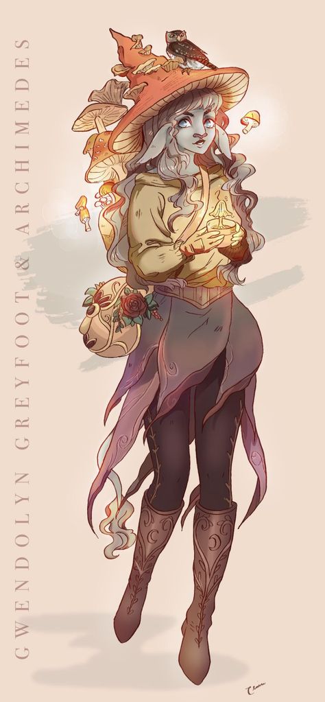 [OC] Firbolg Circle of Spores Druid, Gwendolyn Greyfoot & her pygmy owl familiar Archimedes : DnD Circle Of Spores Druid, Spores Druid, Owl Familiar, Pygmy Owl, Dnd Druid, Pelo Anime, Dnd Races, One D, Dungeons And Dragons Characters