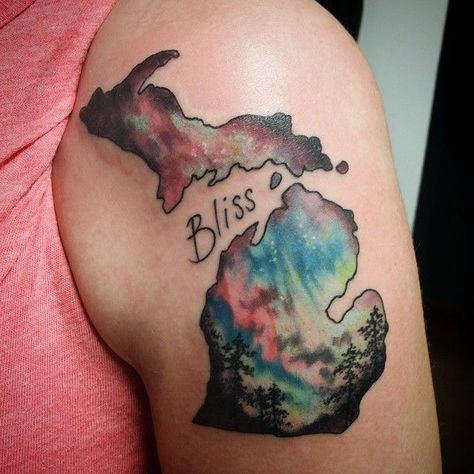 Lakes Tattoo, Arkansas Tattoo, Michigan Tattoo, Michigan Tattoos, Lake Tattoo, Left Arm Tattoos, Pride Tattoo, Sunset Tattoos, Wonderland Tattoo