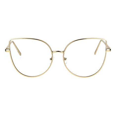 Womens Metal Rim Flat Panel Oversize Cateye Clear Lens Eye Glasses Gold Clear Lens Glasses, Glasses Cute, Lenses Eye, Women's Sunglasses, Sunglasses Sale, Eye Glasses, Metal Frame, Cat Eye, Sunglasses Women