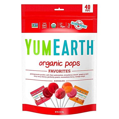 Yum Earth, Organic Candy, Lolli And Pops, Healthy Halloween Treats, Healthy Halloween, Organic Fruit, Peanut Free, Fruit Snacks, Allergy Friendly