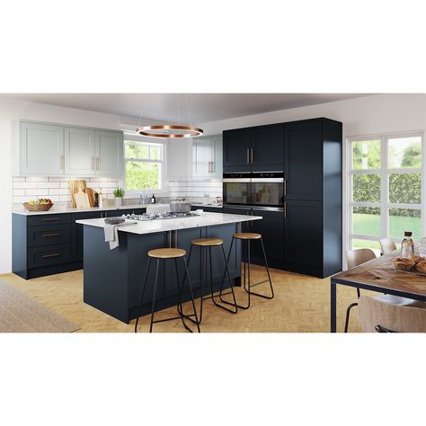 Create a fresh new look and transform your existing kitchen units with our range of replacement cupboard doors, trims, plinths and panels.Available in five beautiful colours, the Homebase Classic Shaker doors add a modern twist to a traditional style. Delicately finished, the Classic Shaker range has an on-trend soft-touch matt finish, ready to turn any kitchen in to a luxury space in the home.What's included?1 x 497mm kitchen cabinet dresser door1 x drawer front1 x filler panelNot included:Hand Navy Kitchen, Cabinet Dresser, Shaker Kitchen Cabinets, Shaker Doors, Blue Kitchen, Shaker Kitchen, Kitchen Units, Cupboard Doors, Beautiful Colours