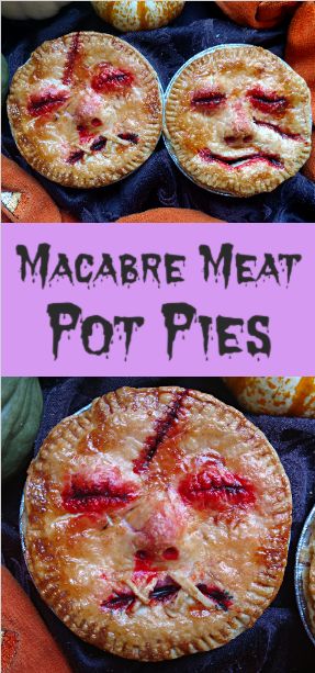 Halloween pie?  Creepy pie? Macabre meat pies may be ghoulish to look at, but are so tasty. Sirloin steak braised with rosemary and vegetables and baked inside a flaky English Wig crust, a perfect and very tasty savory Aussie Meat pot pie.  Sweeney Todd Style. Creepy Pie, Meat Pot Pie, Savory Halloween Food, Party Dinners, Creepy Food, Spooky Dinner, Dinner Pies, Halloween Food Dinner, Spooky Food