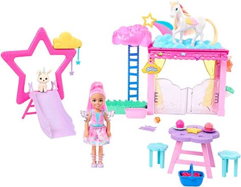 Amazon.com: Barbie Chelsea Doll and Pegasus Playset, Horse Toys, a Touch of Magic Set with Stable, Pet Bunny and Accessories : Toys & Games Barbie Pegasus, Chelsea Barbie, Barbie Chelsea Doll, Horse Toys, Chelsea Doll, Barbie Outfits, Winged Horse, Barbie Skipper, Pet Bunny