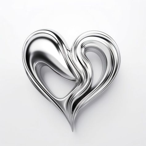 A heart jewelry silver shape. AI generated Image by rawpixel. | premium image by rawpixel.com / audi Chrome Objects, 3d Chrome, Metal Tattoo, Chrome Material, Photos For Profile Picture, Heart Shaped Jewelry, Desenho Tattoo, Silver Chrome, Abstract Tattoo