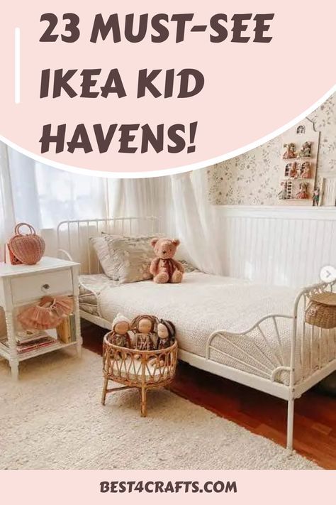 Ikea offers a wide range of stylish and affordable furniture, making it the perfect place for creating the ultimate kids' room. Not sure where to start? Check out 23 of our favorite Ikea kids rooms for ideas! These spaces highlight some of the most important elements to include when designing an Ikea-inspired children’s room; bright colors, storage solutions, comfortable seating, fun accents and lighting. These ideas are perfect. Ikea Shared Kids Room, Ikea Girls Bedroom Toddler, Ikea Bed For Kids, Ikea Children Bed, Ikea Toddler Room Girl, Ikea Bed Kids Room, Ikea Minnen Bed Hack, Ikea Toddler Bed Hack, Ikea Twin Bed Hack