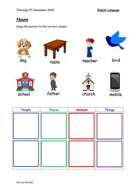 Noun Worksheet For Kindergarten, Nouns Worksheet 1st Grade, Noun Worksheet For Grade 1, Noun Activity, Nouns Worksheet Kindergarten, Nouns Kindergarten, Reading Comprehension Grade 1, Proper Nouns Worksheet, Nouns Activities