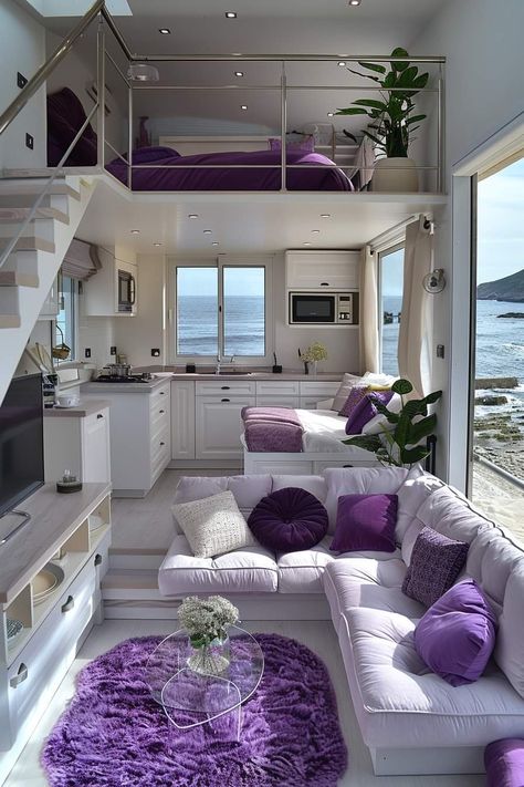 Tiny Beach House Interior, Tiny Mansion, Tiny Houses Ideas, Design Casa Piccola, Tiny Homes Ideas, Tiny Beach House, Shed Tiny Home, Ny House, Tiny House Luxury