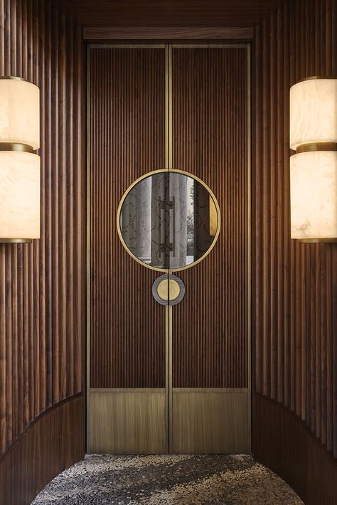 'beefbar milano' is designed as a portal to the 40s & 60s Penthouse Lobby, Baroque Architecture, Milan Italy, Restaurant Interior, New Classic, Vintage Italian, Restaurant Design, Wood Paneling, Door Design