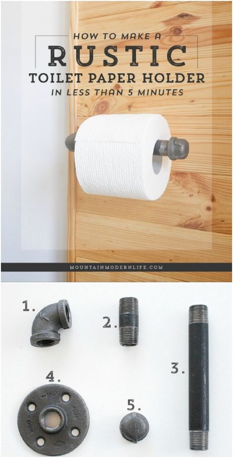 DIY Rustic Toilet Paper Holder Rustic Toilet Paper Holder, Diy Rustic Bathroom, Rustic Toilet, Rustic Toilet Paper Holders, Country Decor Diy, Rustic Toilets, Rustic Paper, Bathroom Farmhouse, Rustic Bathroom Designs