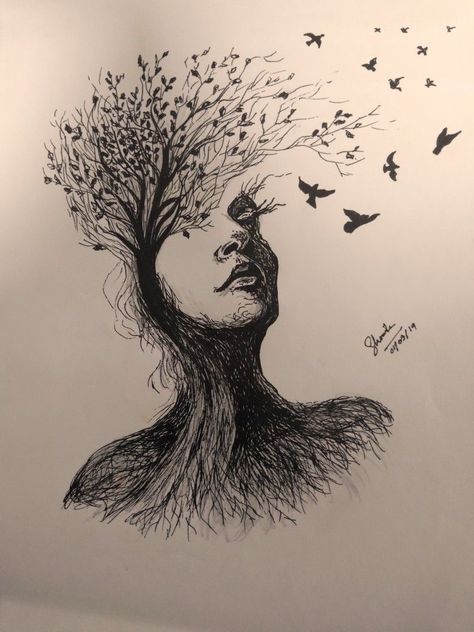 Found Myself Tattoo, Face In Tree Drawing, Feminine Tree Tattoos, Mother Nature Tattoos Goddesses, Mother Tree Tattoo, Goddess Tree Tattoo, Mother Nature Drawing, Woman Tree Tattoo, Roots Tattoo