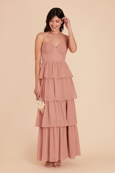 Lola Dusty Rose Chiffon Bridesmaid Dress | Birdy Grey Mulberry Bridesmaid Dresses, White Dresses For Sale, Mauve Bridesmaid Dress, Taupe Bridesmaid Dresses, Bridesmaid Dress Chiffon, Blush Pink Bridesmaid Dresses, Ruffle Tiered Dress, Champagne Bridesmaid Dresses, Pink Bridesmaid Dress