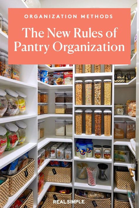 The New Rules of Pantry Organization | We asked the experts how to organize a pantry for everyday cooking and extended use. They shared their pantry organization process step-by-step. Start by taking stock of what you have stashed, then follow these pantry organization tips to sort, decant, and stack your way to a tidier pantry. #pantryorganization #realsimple #organizingtips #organization #kitchenorganization Pantry Design Diy, Pantry Makeover Ideas, Organize A Pantry, Deep Pantry Organization, Pantry Closet Organization, Pantry Renovation, Pantry Closet Design, Vintage Pantry, Deep Pantry