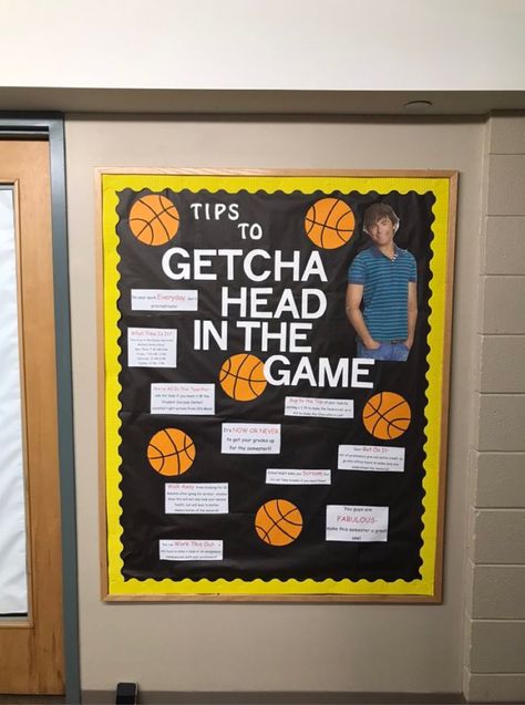 A great way to introduce academic tips while having the theme of the popular High School Musical franchise. #highschoolmusical #residentassistant #RA #bulletinboardideas Athletic Training Bulletin Boards, Educational Bulletin Boards College, Locker Room Bulletin Board Ideas, High School Musical Bulletin Board Ideas, Ra Academic Bulletin Boards, High School Musical Bulletin Boards, Disney Channel Bulletin Board, Music Ra Bulletin Boards, College Hall Themes