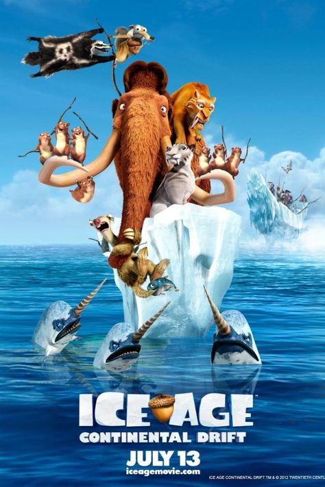 Ice Age: Continental Drift (70%) Ice Age Village, Ice Age Continental Drift, Ice Age 4, Ice Age Movies, Continental Drift, Blue Sky Studios, Media Poster, 2012 Movie, Movies Worth Watching