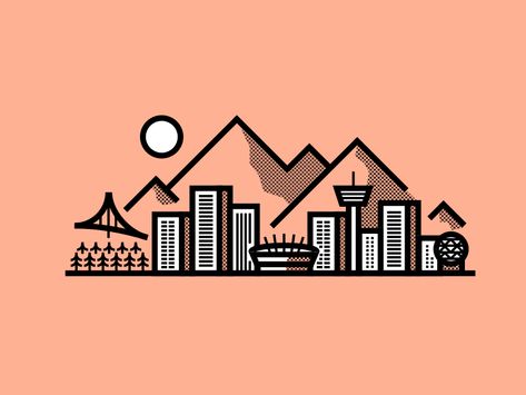 Vancouver Drawing, Vancouver Illustration, Skyline Logo, Vancouver Tattoo, Vancouver Skyline, Skyline Drawing, Vancouver City, City Tattoo, Skyline Design