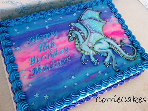 Dragon by Corrie Dragon Sheet Cake, Wings Of Fire Birthday Cake, Wings Of Fire Cake, Tractor Cupcake Cake, Tractor Cupcakes, Fire Birthday, Dragon Birthday Cakes, Fire Cake, Fire Ideas