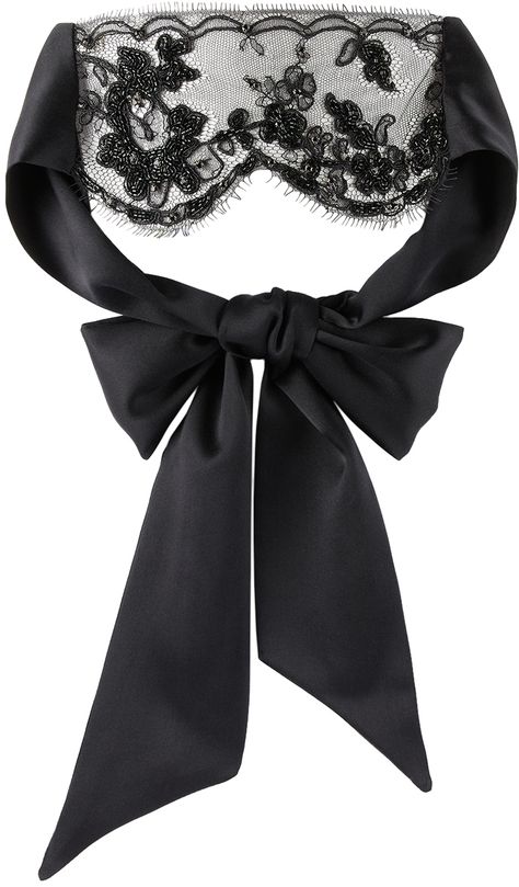 Lace blindfold in black featuring tonal beaded detailing throughout. · Silk satin self-tie closure · Pouch included · H4 x W7 in Supplier color: Black Lace Blindfold, Goth Outfit Inspo, Lace Mask, Kiki De Montparnasse, Leather Mask, Black Mask, Designer Candles, Beaded Lace, Black Silk