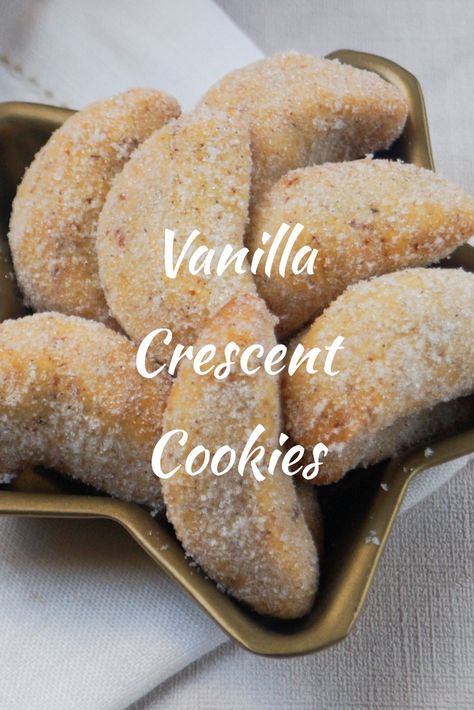 Cookie Crescent, Almond Flour Crescent Cookies, Crescent Cookies Pecan, Almond Crescents Cookies Recipe, Cinnamon Sugar Crescents, Vanilla Crescent Cookies, Gold Frankincense And Myrrh, Crescent Cookies, Traditional Christmas Cookies