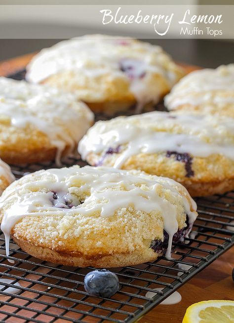 Blueberry Lemon Muffin Tops with Lemon Glaze #muffins #blueberry #baking Muffin Top Pan Recipes, Muffin Top Cookies, Muffin Top Recipes, Blueberry Muffin Topping, Lemon Blueberry Pound Cake, Muffin Top Pan, Happy Hour Appetizers, Basic Muffin Recipe, Blueberry Pound Cake